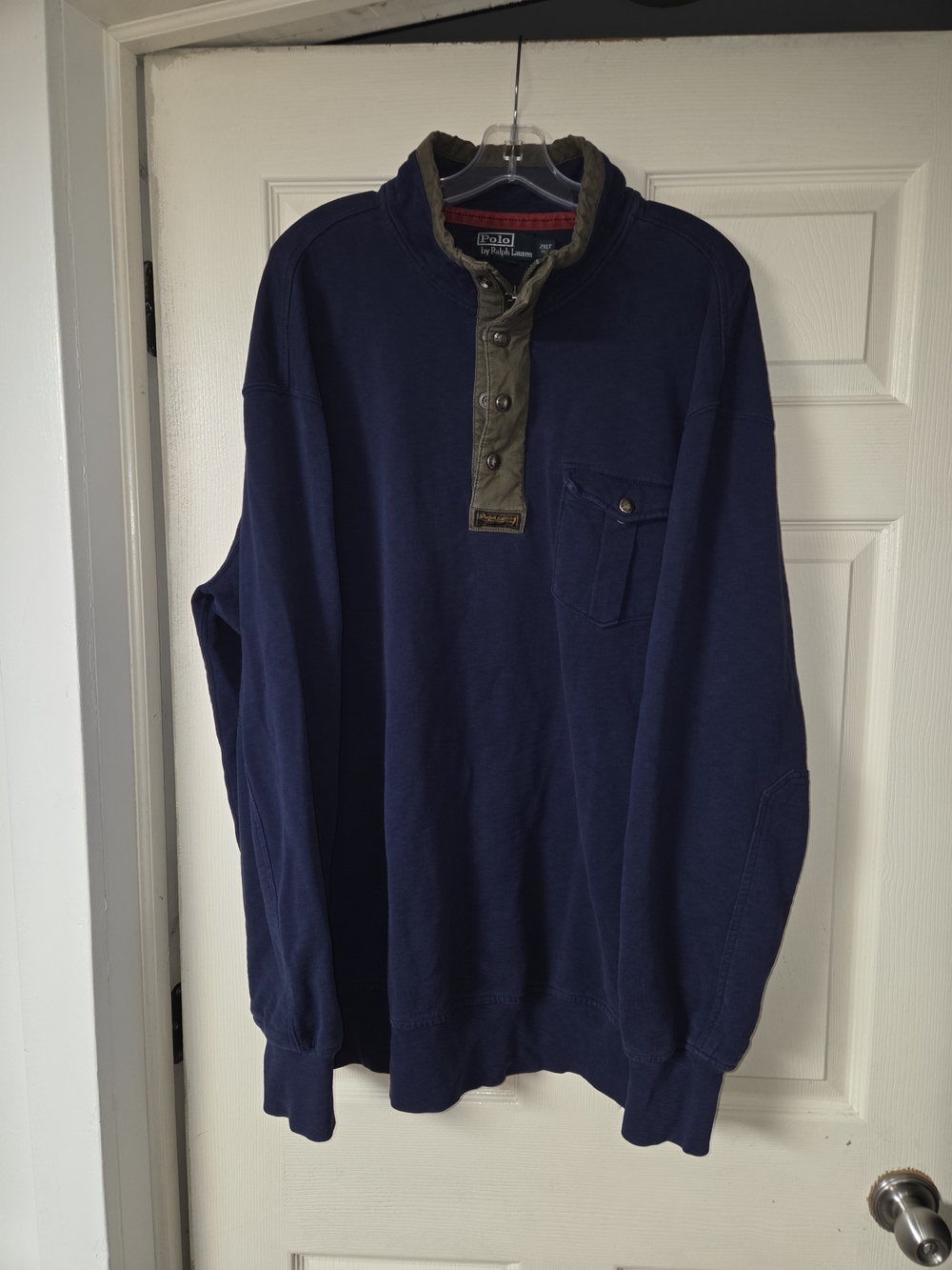 Polo Ralph Lauren Mens 2xlt Vintage Mock Neck T Snap Quarter Zip Pullover Navy